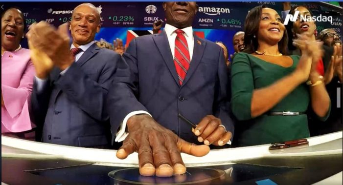 Historic Moment: T&T’s Prime Minister, Keith Rowley Rings NASDAQ Bell