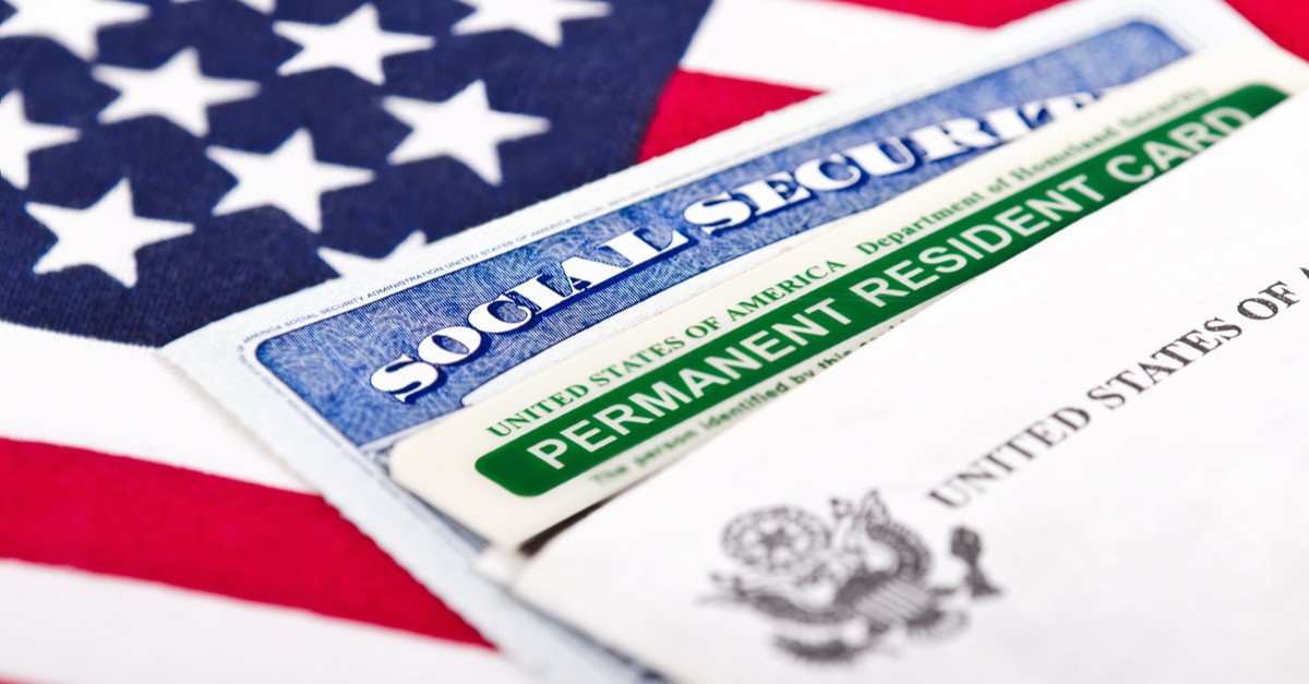 social security and green card with US flag-img
