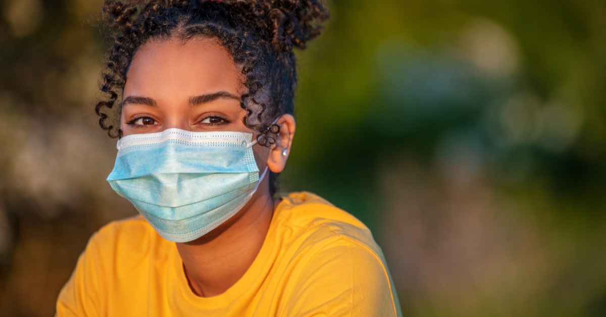 African American teenager teen girl young woman wearing a face mask-img