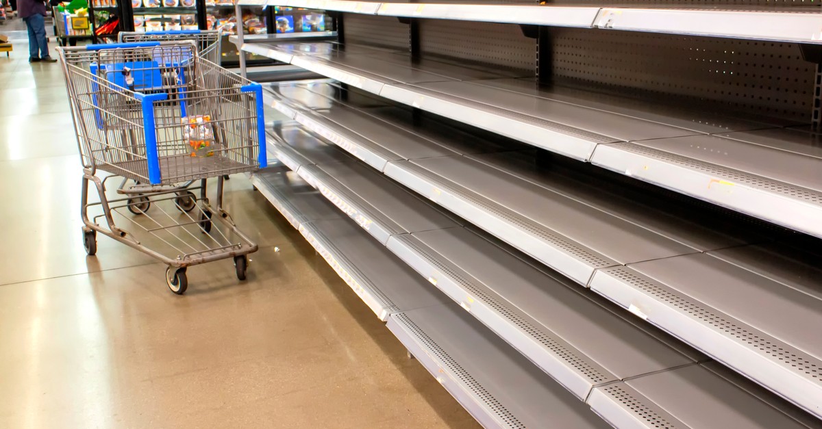 Empty shelves at a supermarket due to stockpiling during the coronavirus pandemic-img
