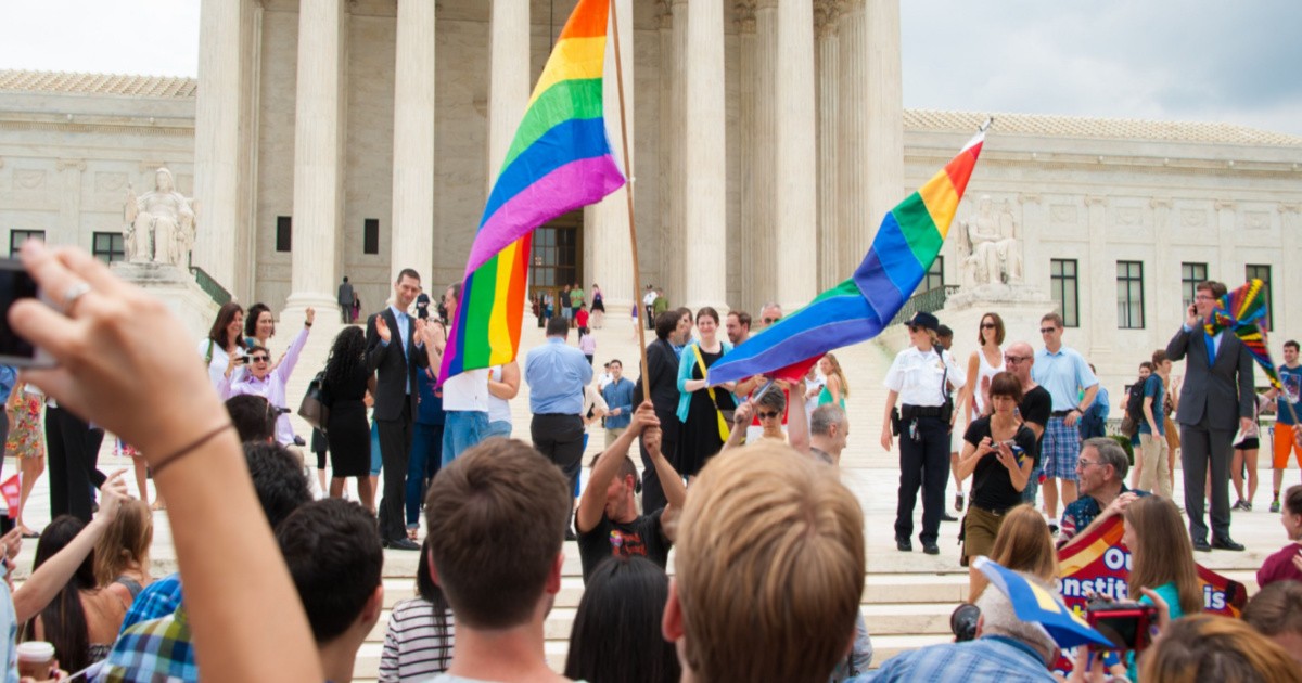 A crowd gathers at the U.S. Supreme opinion after its ruling legalizing same-sex marriage-img