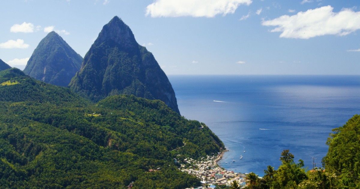 View of the famous Piton mountains in St Lucia-img
