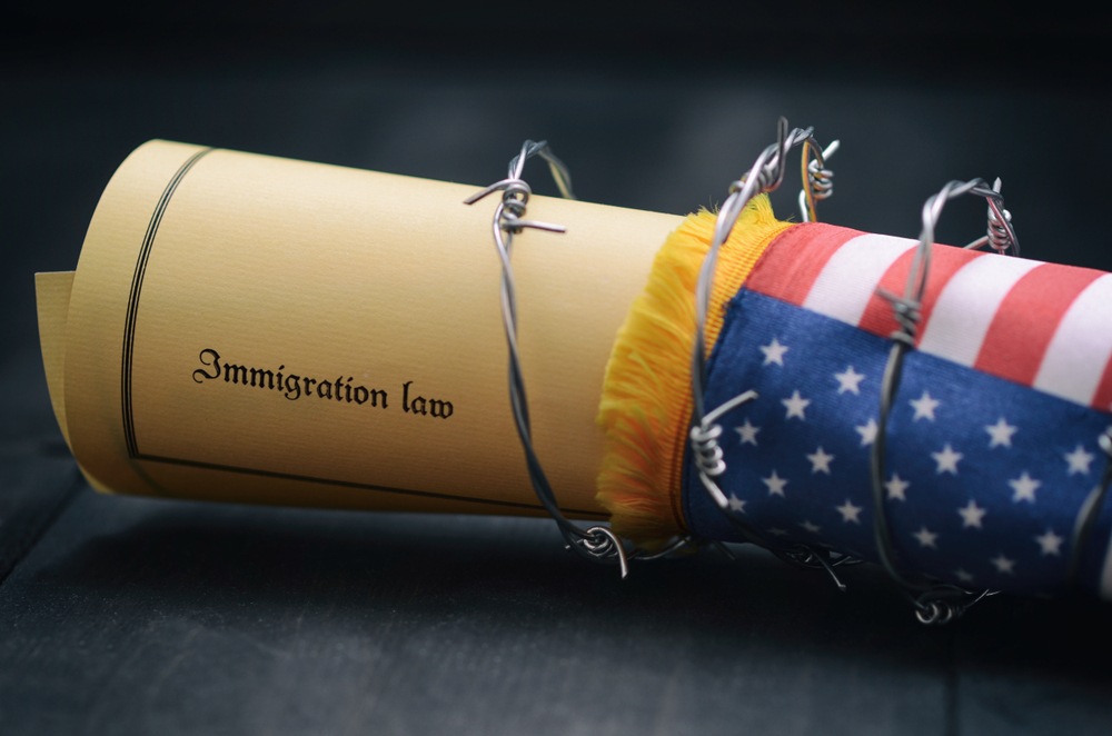 Barbed wire , Immigration Law and flag of United States Of America-img