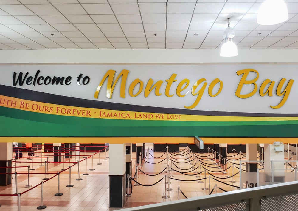Welcome to Montego Bay sign at Montego Bay airport in Jamaica-img