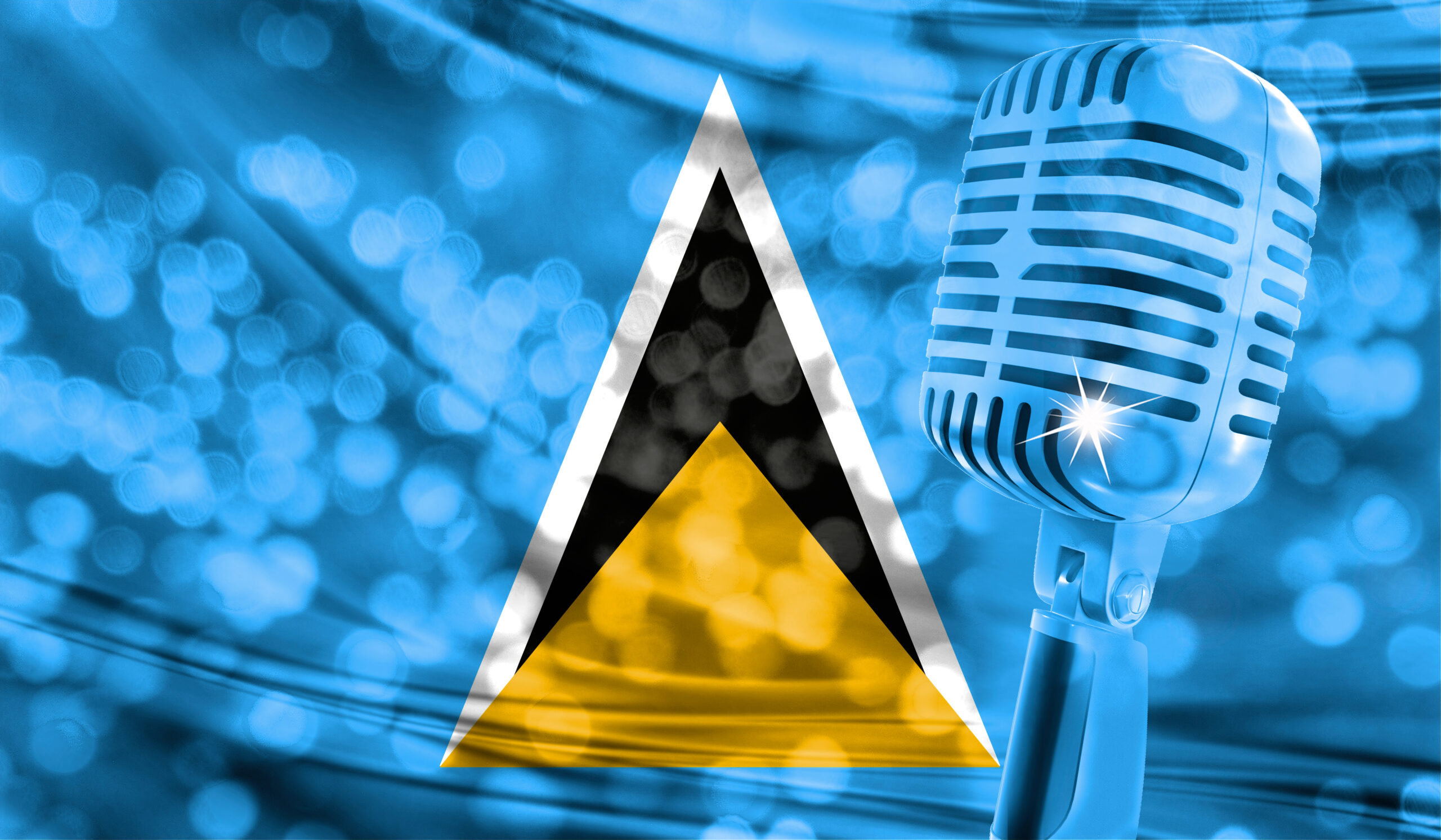 Microphone,On,A,Background,Of,A,Blurry,Saint,Lucia,Flag