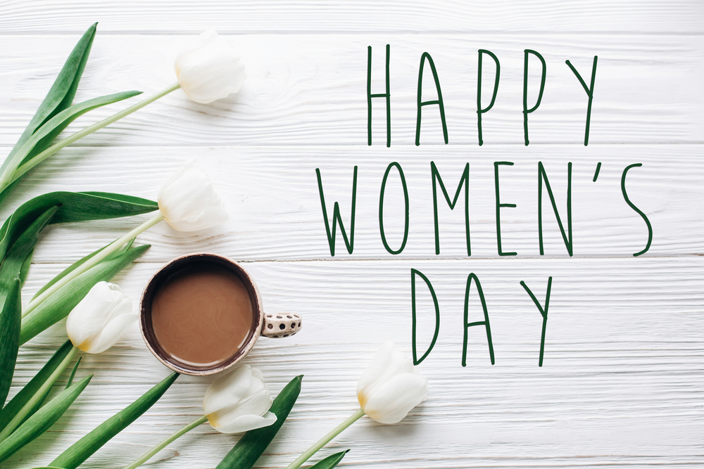 Happy,Womens,Day,Text,Sign,On,Tulips,And,Coffee,On