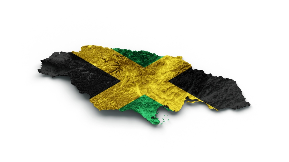 Jamaica,Map,Flag,Shaded,Relief,Color,Height,Map,On,White