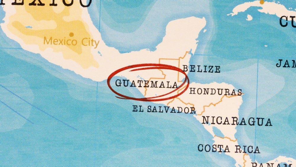 Guatemala,Marked,With,Red,Circle,On,Realistic,Map.