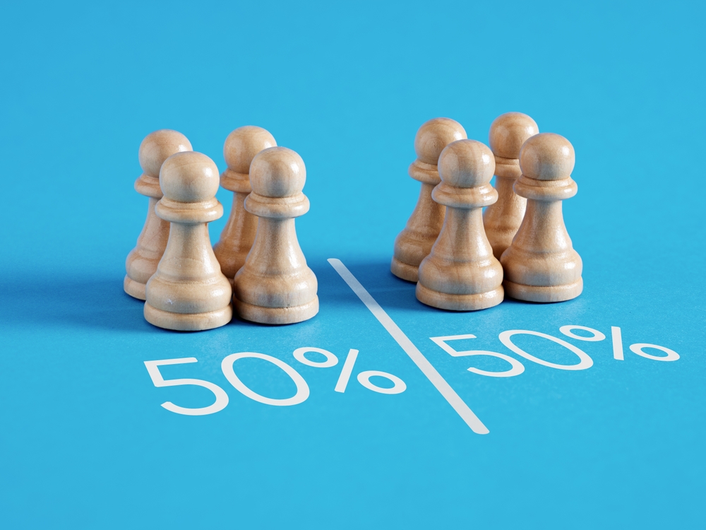 Group,Of,People,Separated,Equally,By,A,Line.,50,Percent