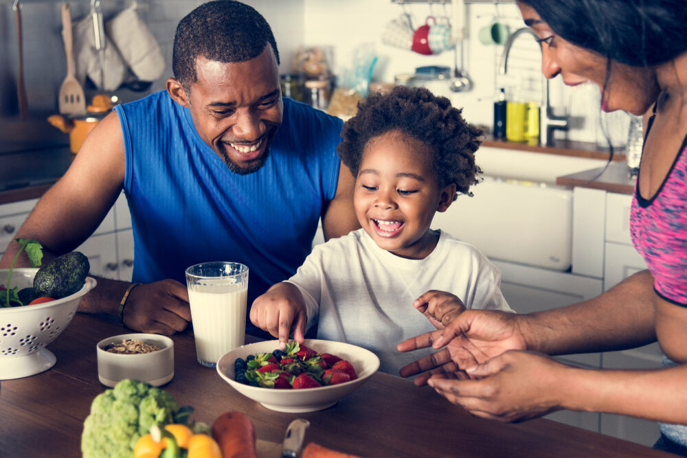 Black,Family,Eating,Healthy,Food,Together