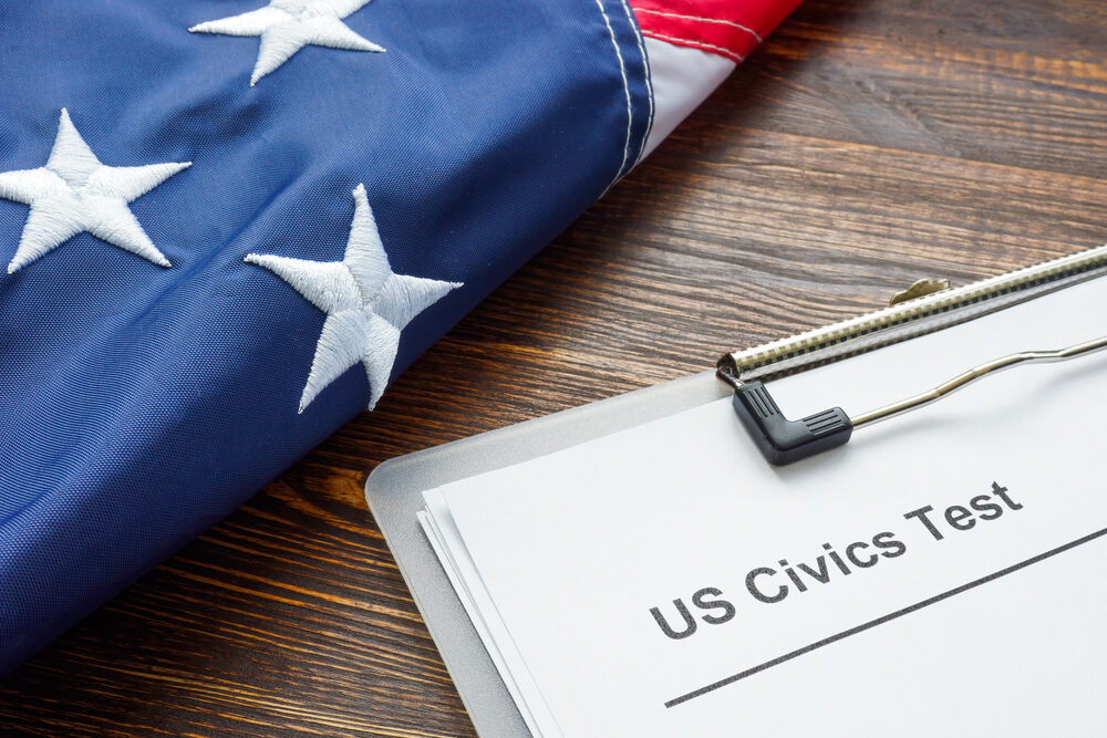 Us,Civics,Test,For,Citizenship,And,Usa,Flag.